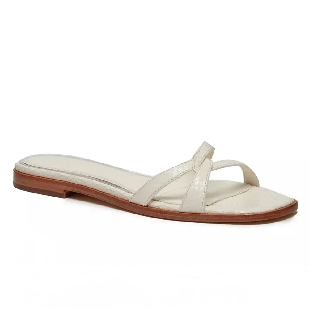 PAIGE Toby Snake‑Embossed Leather Slide Sandals Women’s Size 7